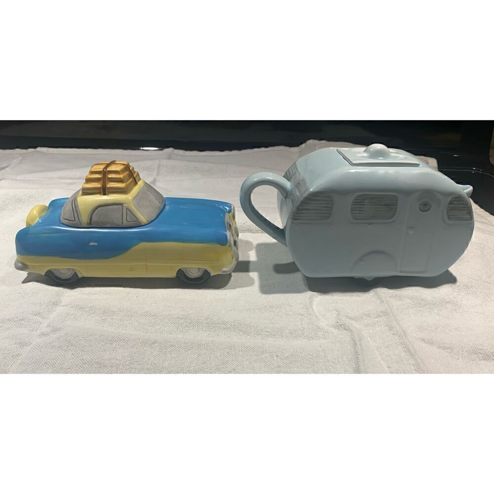 Vintage MCM Fitz & Floyd OCI American Roadside Camper & Car Creamer & Sugar Bowl